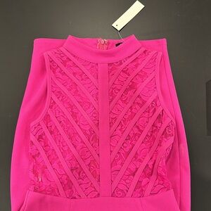 Hot Pink Floral Lace Sexy Entry Edge Dress
